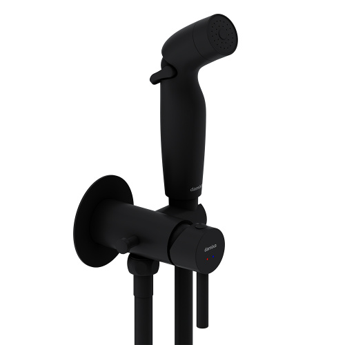 картинка 211000300 Option Смеситель, монтируемый в стену, с гиг.душем и крючком, черный от магазина Сантехстрой