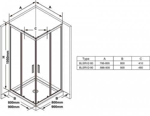 картинка Душевой уголок Ravak Blix Slim 80x80 BLSRV2-80 X1LM40300Z1 профиль Черный стекло Transparent от магазина Сантехстрой