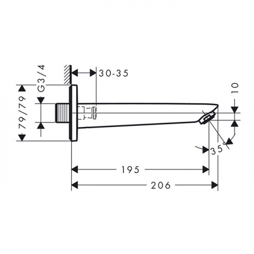 картинка HG Logis Излив для ванны, настенный 195мм, цвет: хром от магазина Сантехстрой