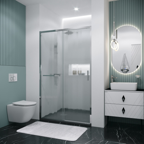 картинка Дверь в нишу 100.K33.05.130.10.02 Style (130*195) хром, стекло шиншилла, 1 место от магазина Сантехстрой