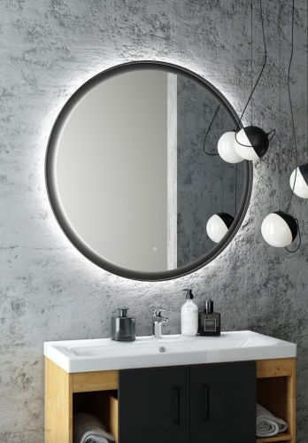 картинка Зеркало ART&MAX NAPOLI AM-Nap-1000-DS-F 100х100 см, с подсветкой, черный матовый от магазина Сантехстрой