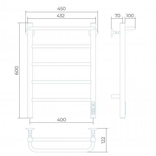 картинка Полотенцесушитель Прайм КС электро, П5 400х600 9005, шт от магазина Сантехстрой