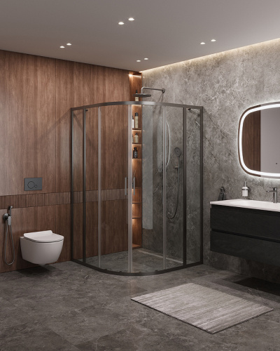 картинка Душевой уголок Cezares Molveno 120x120 MOLVENO-R-22-90+30-C-GM-IV профиль Оружейная сталь стекло прозрачное от магазина Сантехстрой
