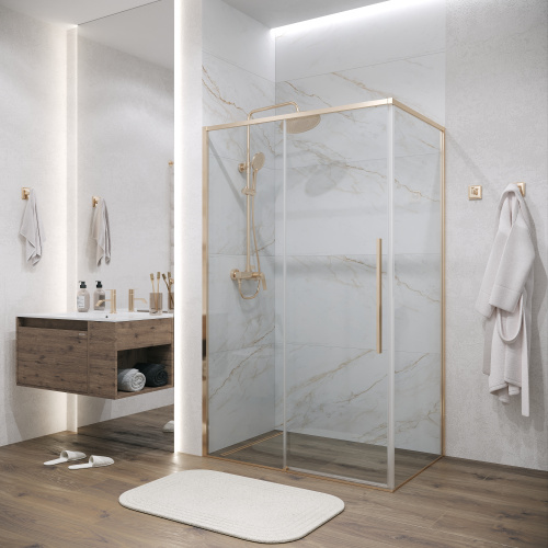 картинка Душевое ограждение Grossman Galaxy 100.K33.01.140.32.00-200.K33.01.80.32.00 (140х80х195) раздвижная,золото сатин,стекло прозрачное,2 места от магазина Сантехстрой
