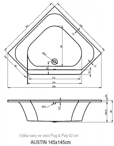 картинка Акриловая ванна Riho Austin 145x145 B005001005 (BA1100500000000) без гидромассажа от магазина Сантехстрой