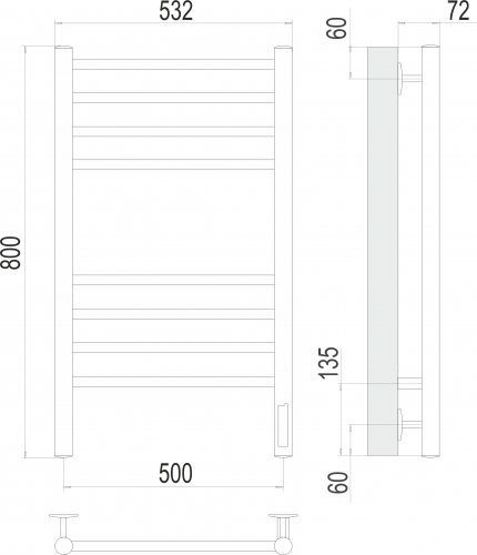 картинка Полотенцесушитель Terminus Аврора П8 500х800 электро КС 9005 матовый от магазина Сантехстрой