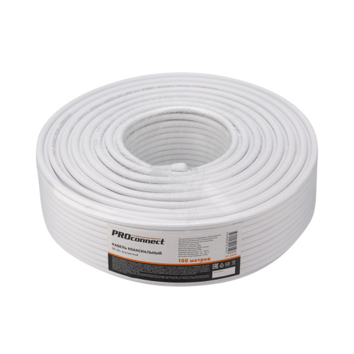картинка Кабель коаксиальный RG-6U,  75 Ом, CCS/Al/Al,  48%,  100 м, INDOOR,  белый,  PROconnect от магазина Сантехстрой