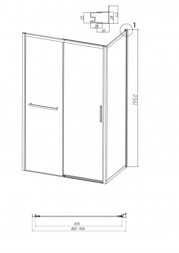 картинка Боковая стенка Grossman Style 200.K33.05.90.21.00 (90х195) черный матовый,стекло прозрачное, 1 место от магазина Сантехстрой