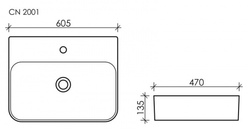картинка CN2001 Раковина подвесная AURA 605*470*135мм с 1 отв. для смесителя без перелива от магазина Сантехстрой