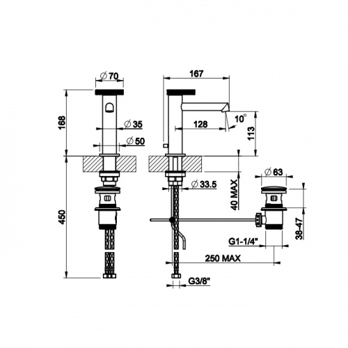 картинка Gessi Anello Смеситель для раковины с донным клапаном и соединительными шлангами, цвет: хром от магазина Сантехстрой