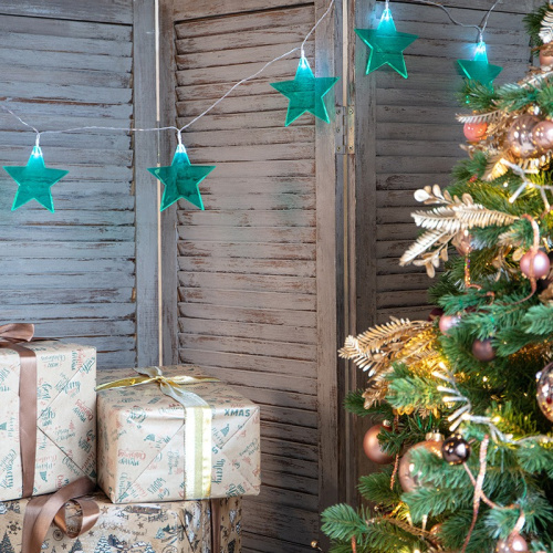 картинка Гирлянда светодиодная Звездопад бирюзовая 10 LED,  2,25 м,  прозрачныйПВХ,  белый цвет свечения,  2 х АА (батарейки не в комплекте) NEON-NIGHT от магазина Сантехстрой