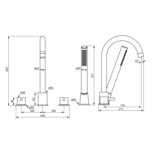 фото 360400300 scandinavian pure смеситель на борт ванны, четырёхсекционный, черный матовый