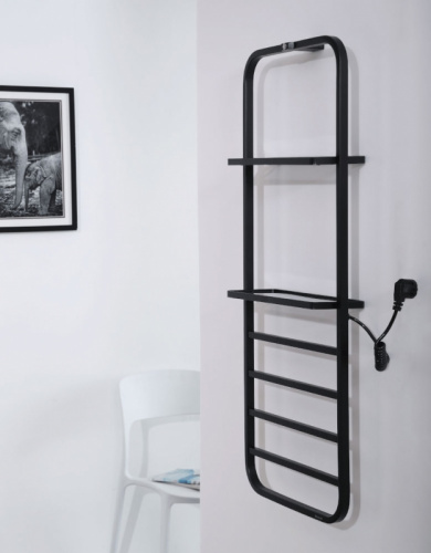 картинка Электрический полотенцесушитель Black&White Universe N-337В 40х101 337BN с полкой Черный матовый от магазина Сантехстрой