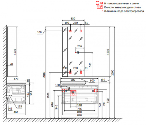 картинка Зеркало Jorno Incline 53 Inc.02.53/P/А/JR с подсветкой с сенсорным выключателем от магазина Сантехстрой