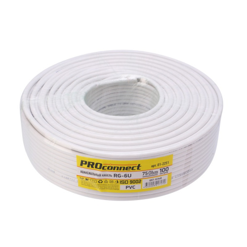 картинка Кабель коаксиальный RG-6U,  75 Ом, CCS/Al/Al,  32%,  75 Ом,  100 м, INDOOR,  белый,  PROconnect Light от магазина Сантехстрой