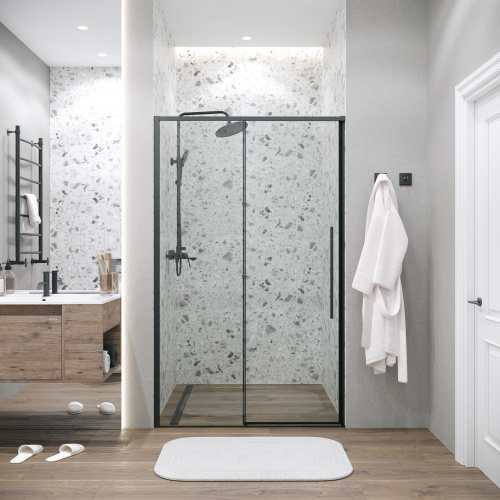 картинка Дверь в нишу Grossman Galaxy 100.K33.01.110.21.00 (110х195) черный матовый,стекло прозрачное,раздвижная, 1 место от магазина Сантехстрой