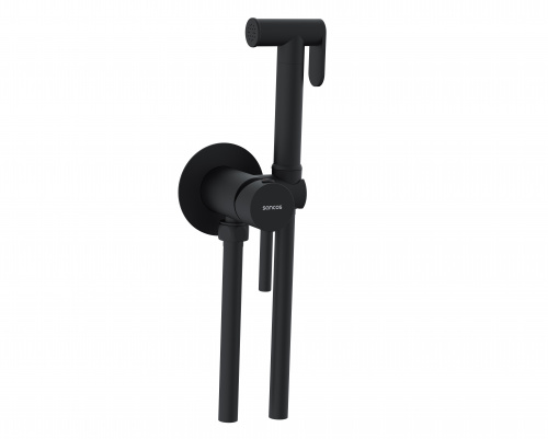 картинка Гигиенический душ SANCOS Start со смесителем, с внутренней частью, цвет черный матовый, встраиваемый, настенный от магазина Сантехстрой