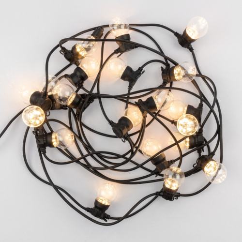 картинка Уличная гирлянда Лофт,  черный каучук,  20 прозрачных ламп х 5 LED,  влагостойкая IP44 от магазина Сантехстрой