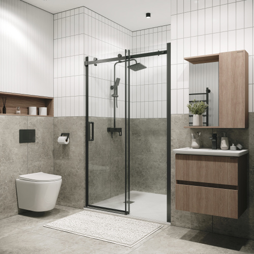 картинка Дверь в нишу 100.K33.04.110.42.00 Classic (110*195) графит сатин, стекло прозрачное, 1 место от магазина Сантехстрой