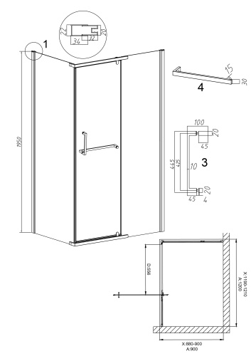 картинка Душевое ограждение Grossman Pragma 100.K33.03.120.32.00-200.K33.03.90.32.00 (120х90х195) распашная,золото сатин,стекло прозрачное,2 места от магазина Сантехстрой