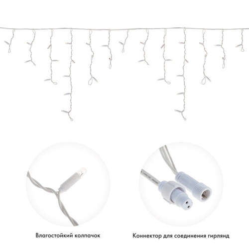 картинка Гирлянда Айсикл (бахрома) светодиодный,  1,8 х 0,5 м,  белый провод,  230 В,  диоды синие,  48 LED от магазина Сантехстрой