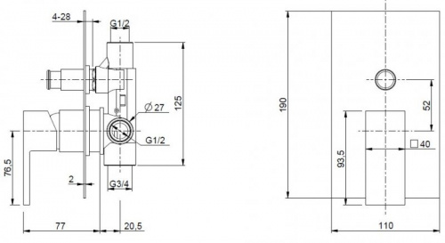 фото встраиваемый смеситель для душа с переключателем на 2 выхода cezares unika-vdim-02