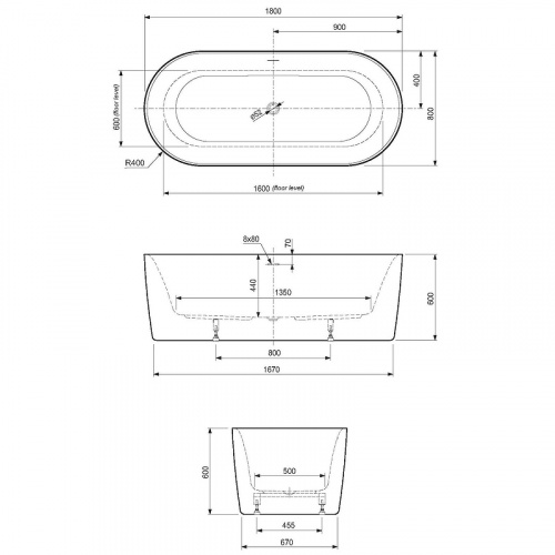 картинка Акриловая ванна Cezares Metauro 180x80 METAURO-INT-Central-180-80-60-W-MATT Белая матовая без гидромассажа от магазина Сантехстрой