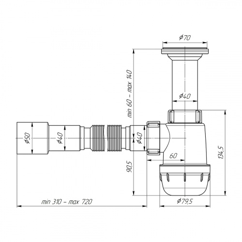 картинка Сифон для раковины Ани Пласт 1 1/2"*40 с гибкой трубкой 40х40/50 (A0515) от магазина Сантехстрой