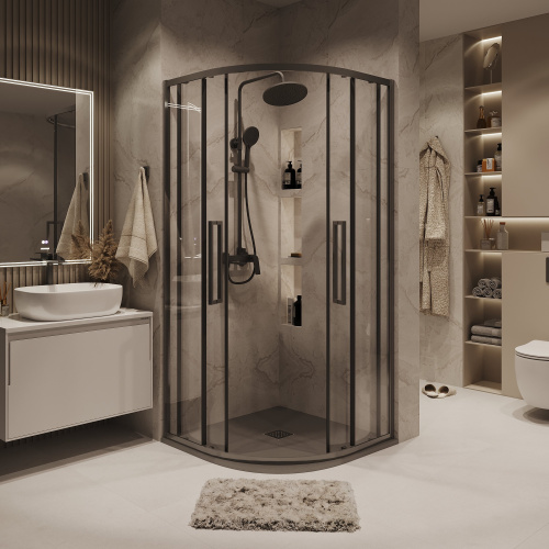 картинка Душ.ограждение 301.K33.02.9090.42.00 Cosmo (90*90*195) полукруг,раздвижн,графит сатин,стекло прозрач от магазина Сантехстрой