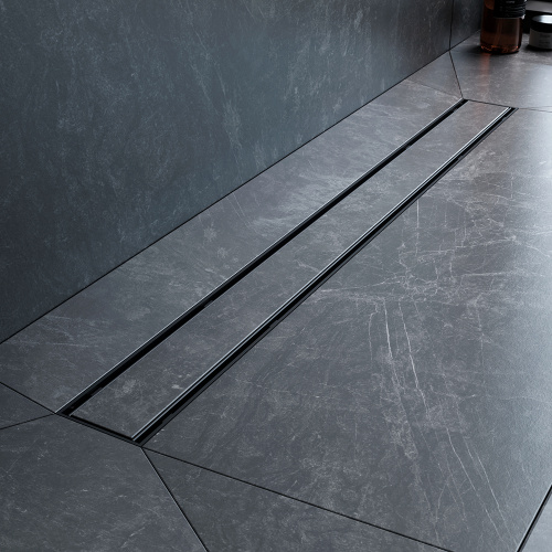 картинка W02SC-U11-080-04BM PrimeFlow Трап для душа линейный универс затвор Tile 80см цвет черн мат от магазина Сантехстрой