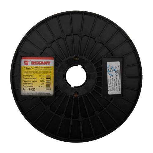 картинка Трос стальной в ПВХ оплетке d=4,0 мм,  прозрачный (бухта 100 м) REXANT от магазина Сантехстрой