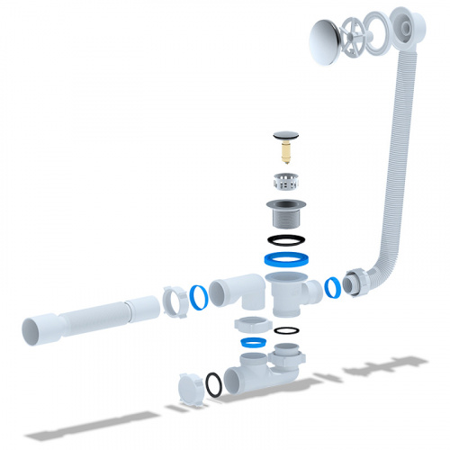 картинка Слив-перелив АНИ Пласт для ванны, автомат, регулируемый клик-клак 1 1/2"х40 с гофрой 40/50 с сеткой (EC255S) от магазина Сантехстрой