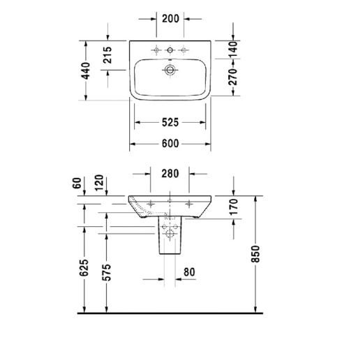 картинка Duravit DuraStyle Раковина подвесная с переливом, 600х440 мм , с 1 отв под смеситель, цвет белый от магазина Сантехстрой