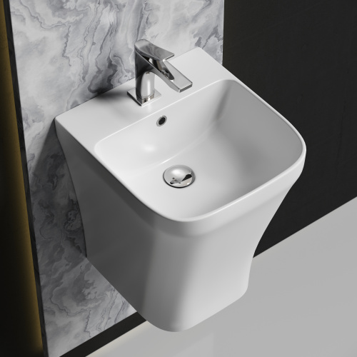 картинка CN6067 Раковина моноблок подвесная DION с отверстием под смеситель, со сливом переливом от магазина Сантехстрой