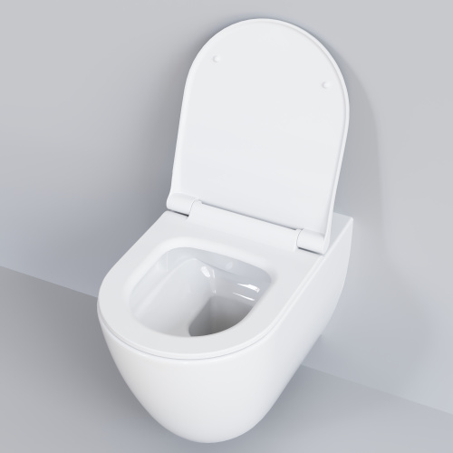 картинка Унитаз Queen 113T20001R (570*360*400) БЕЛЫЙ подвесной БЕЗОБОДКОВЫЙ с тонкой крышкой, 2 места от магазина Сантехстрой