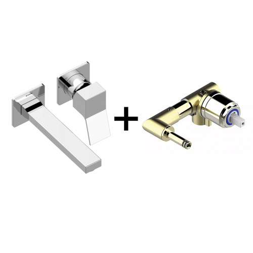 картинка Комплект Bossini TEO Смеситель для раковины, настенный, встраиваемый, с изливом 18.5 см, хром + Встраиваемая часть однорычажного смесителя (Z00731.030+Z00801) от магазина Сантехстрой