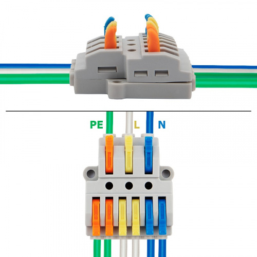 картинка Клемма СМК 3х2 проходная разветвительная 3 полюса,  с монтажной площадкой (1 ввод,  2 вывода на полюс) (50 шт. /уп. ) REXANT от магазина Сантехстрой