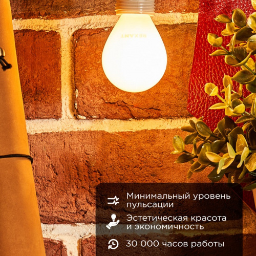 картинка Лампа филаментная Шарик GL45 9,5Вт 915Лм 2700K E14 матовая колба REXANT от магазина Сантехстрой