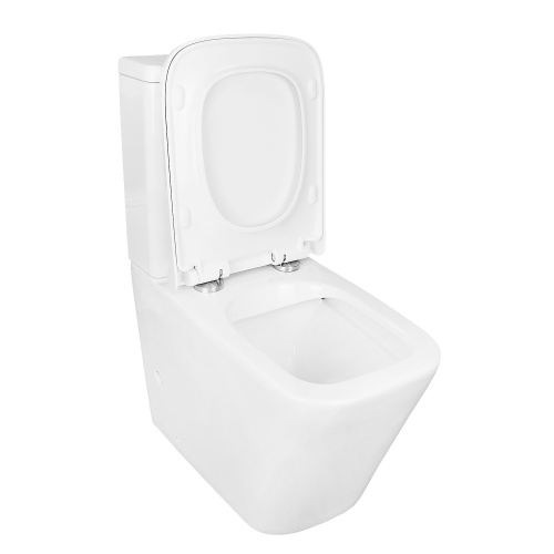 картинка Унитаз-компакт Azario Quadro 605x340x810 напольный, смыв "Торнадо", безободковый с сидением микролифт и арматурой, белый (AZ-2175 UQ1) от магазина Сантехстрой