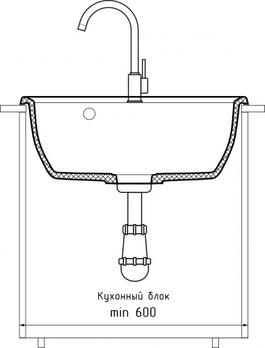 картинка Мойка кухонная GranFest VERTEX GF-V-580 1-чаш 580*500мм кашемир, мрамор от магазина Сантехстрой