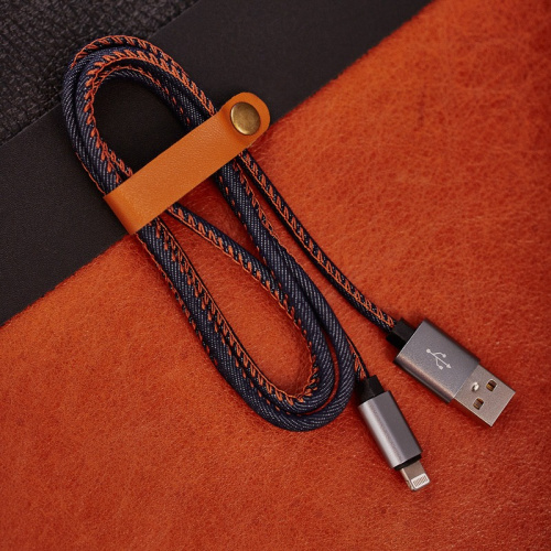 картинка Кабель USB-Lightning для iPhone/2,4A/nylon/denim/1m/REXANT от магазина Сантехстрой