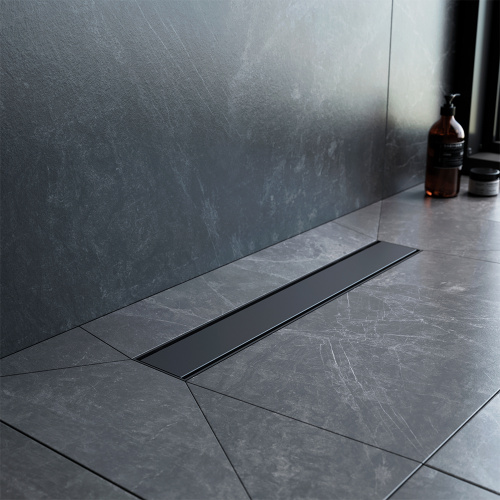 картинка W02SC-U11-050-04BM PrimeFlow Трап для душа линейный универс затвор Tile 50см цвет черн мат от магазина Сантехстрой