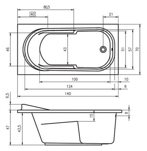 картинка Акриловая ванна Riho Columbia 140x70 B004001005 (BA0500500000000) без гидромассажа от магазина Сантехстрой