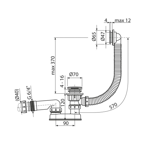 картинка Слив-перелив Alcadrain для ванны, click/clack, хром (AG210132160) от магазина Сантехстрой