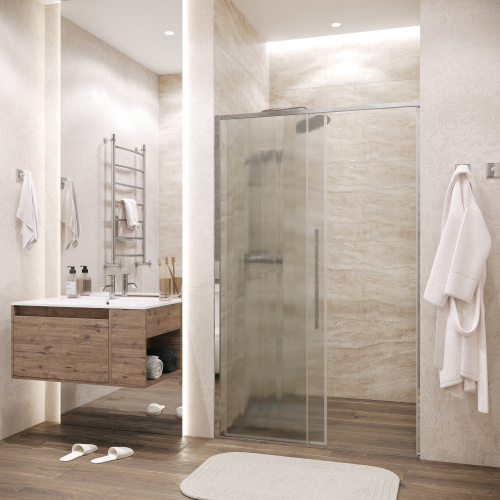 картинка Дверь в нишу Grossman Galaxy 100.K33.01.120.10.02 (120х195) хром,стекло шиншилла,раздвижная, 1 место от магазина Сантехстрой