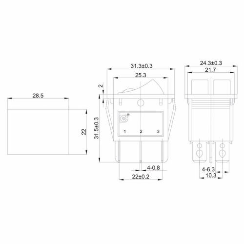 картинка Выключатель клавишный 250V 15А (6с) ON-OFF черный с подсветкой ДВОЙНОЙ (RWB-512, SC-797) REXANT от магазина Сантехстрой