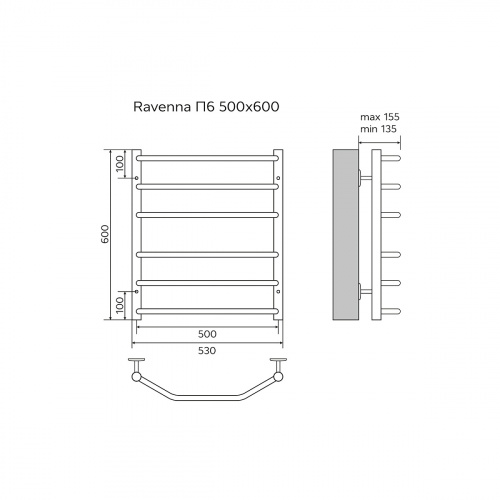 картинка Полотенцесушитель водяной AZARIO RAVENNA 500/600 6 секций, нижнее/диагональное подключение, 1/2", хром (AZ07156) от магазина Сантехстрой