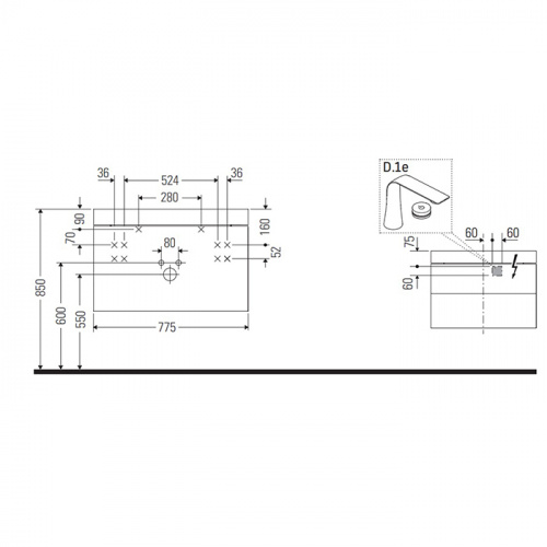 картинка DURAVIT HAPPY D.2 PLUS Комплект мебели 775х490х468 мм, 2 ящ, с 1 отв для смес, в компл.с сиф и донным клап, раковина bi-color, цвет Графит супермат от магазина Сантехстрой