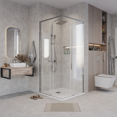 картинка Душ.ограждение 300.K33.01.9090.10.00 Galaxy (90*90*195) квадрат, раздвижн., хром, стекло прозрач, 1м от магазина Сантехстрой