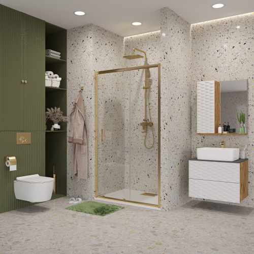 картинка Дверь в нишу Niagara Nova NG-42-9AG (90х195) золото,двери раздвижные,стекло прозрачное,1 место от магазина Сантехстрой